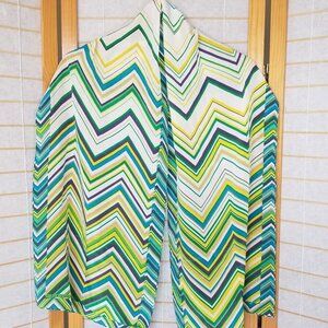 Anne Klein Blue Print 100% Silk Long Scarf 14 x 60 EUC Chevron